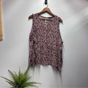 American Eagle Cold Shoulder Long Sleeve Pink Purple Blouse Floral Top Sz L EUC